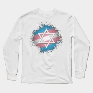 Paint Splatter Transgender Pride Star of David Symbol Long Sleeve T-Shirt